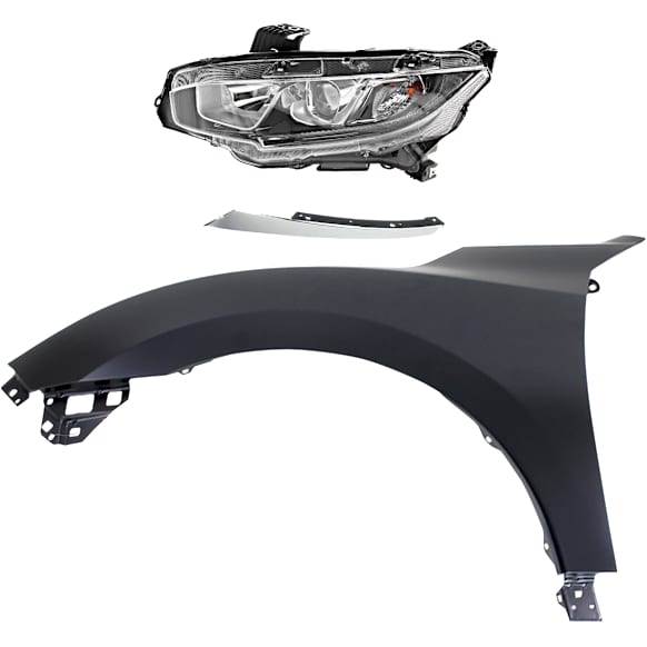 3-Piece Kit Driver Side Halogen Headlight, Includes (1) Fender, (1) Grille Assembly, and (1) Headlight, CAPA Certified