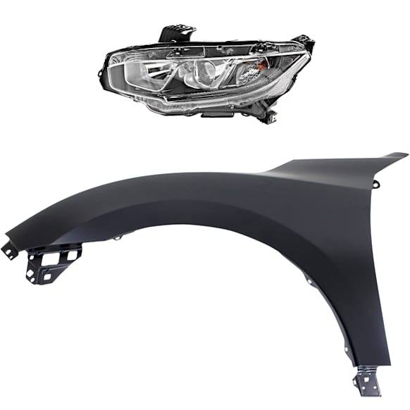 2-Piece Kit Driver Side Halogen Headlight, With bulb(s), Hatchback, OE Replacement, CAPA Certified, Includes (1) Fender and (1) Headlight