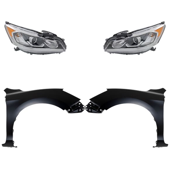 4-Piece Kit Driver and Passenger Side Halogen Headlight, With bulb(s), Sedan, OE Replacement, Includes (2) Fender and (2) Headlight