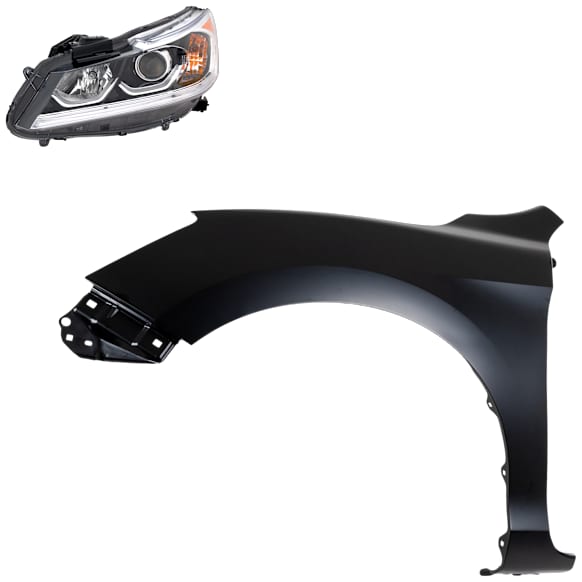 2-Piece Kit Driver Side Halogen Headlight, With bulb(s), Sedan, OE Replacement, Includes (1) Fender and (1) Headlight
