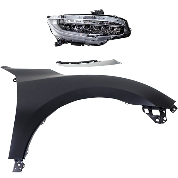 3-Piece Kit Passenger Side LED Headlight, Includes (1) Fender, (1) Grille Assembly, and (1) Headlight