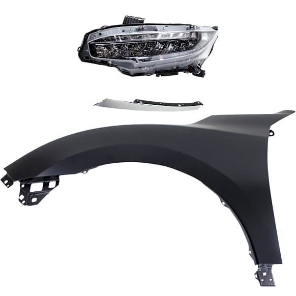 3-Piece Kit Driver Side LED Headlight, Includes (1) Fender, (1) Grille Assembly, and (1) Headlight