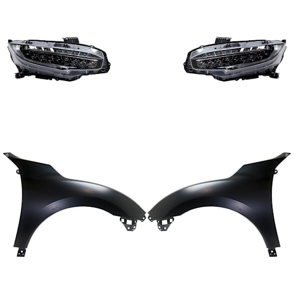 4-Piece Kit Driver and Passenger Side LED Headlight, With bulb(s), Hatchback, OE Replacement, Includes (2) Fender and (2) Headlight