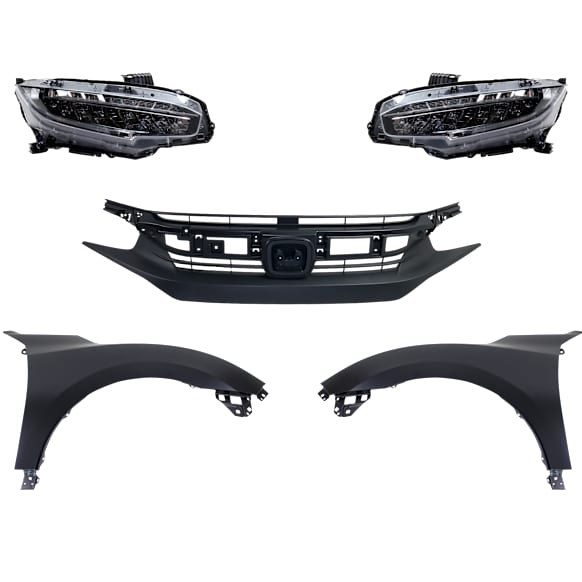 5-Piece Kit Driver and Passenger Side LED Headlight, With bulb(s), OE Replacement, Hatchback, Includes (2) Fender, (1) Grille Assembly and (2) Headlight