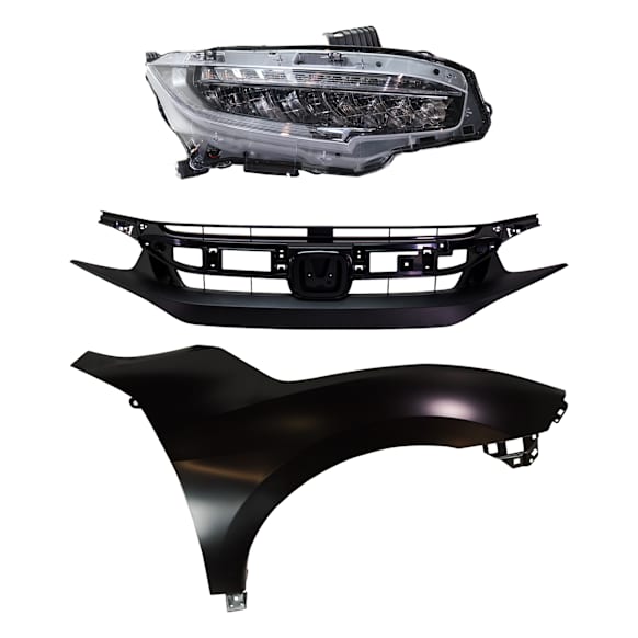 3-Piece Kit Passenger Side LED Headlight, Coupe, Includes (1) Fender, (1) Grille Assembly, and (1) Headlight