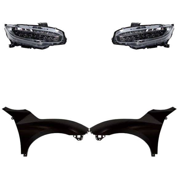 4-Piece Kit Driver and Passenger Side LED Headlight, With bulb(s), Coupe, OE Replacement, Includes (2) Fender and (2) Headlight