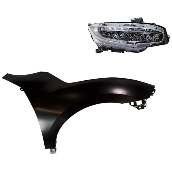 2-Piece Kit Passenger Side LED Headlight, With bulb(s), Coupe, OE Replacement, Includes (1) Fender and (1) Headlight