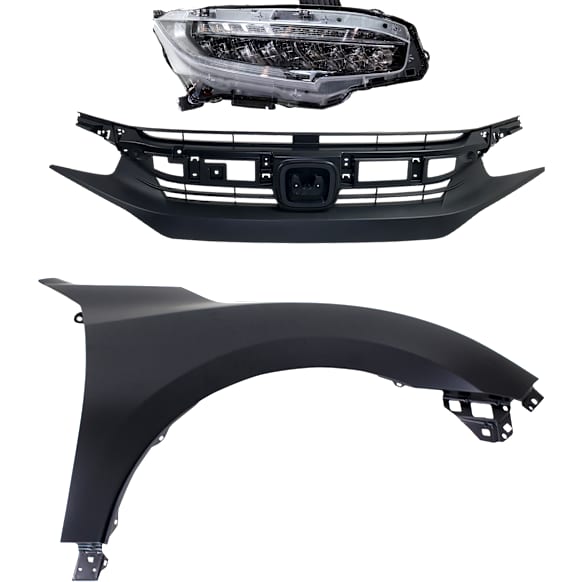 3-Piece Kit Passenger Side LED Headlight, Includes (1) Fender, (1) Grille Assembly, and (1) Headlight, CAPA Certified