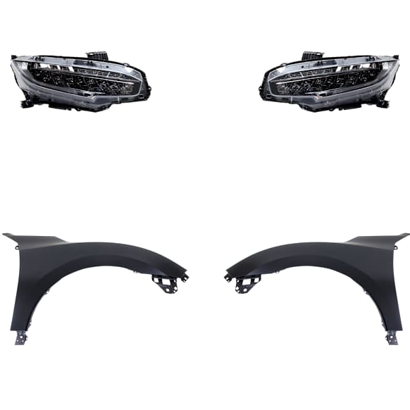 4-Piece Kit Driver and Passenger Side LED Headlight, With bulb(s), OE Replacement, CAPA Certified, Includes (2) Fender and (2) Headlight