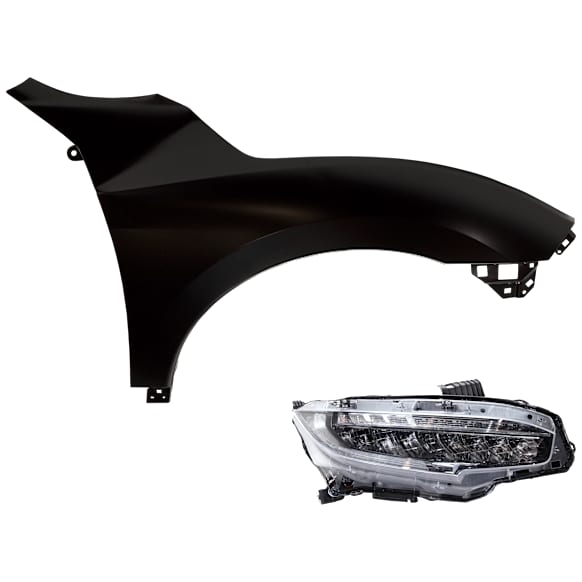 2-Piece Kit Passenger Side LED Headlight, With bulb(s), Coupe, OE Replacement, CAPA Certified, Includes (1) Fender and (1) Headlight