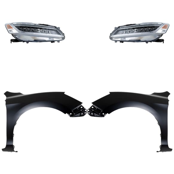 4-Piece Kit Driver and Passenger Side LED Headlight, With bulb(s), OE Replacement, Includes (2) Fender and (2) Headlight