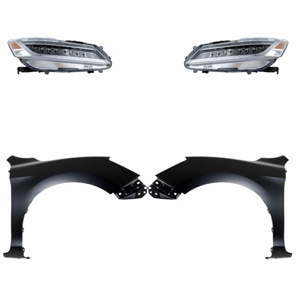 4-Piece Kit Driver and Passenger Side LED Headlight, With bulb(s), OE Replacement, CAPA Certified, Includes (2) Fender and (2) Headlight