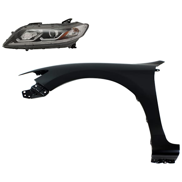 2-Piece Kit Driver Side Halogen Headlight, With bulb(s), Coupe, OE Replacement, Includes (1) Fender and (1) Headlight