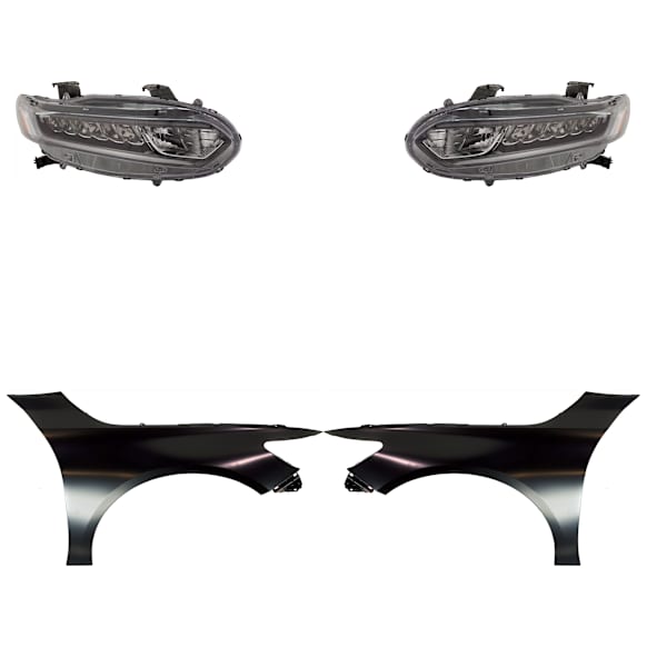 4-Piece Kit Driver and Passenger Side Halogen Headlight, With bulb(s), OE Replacement, Includes (2) Fender and (2) Headlight