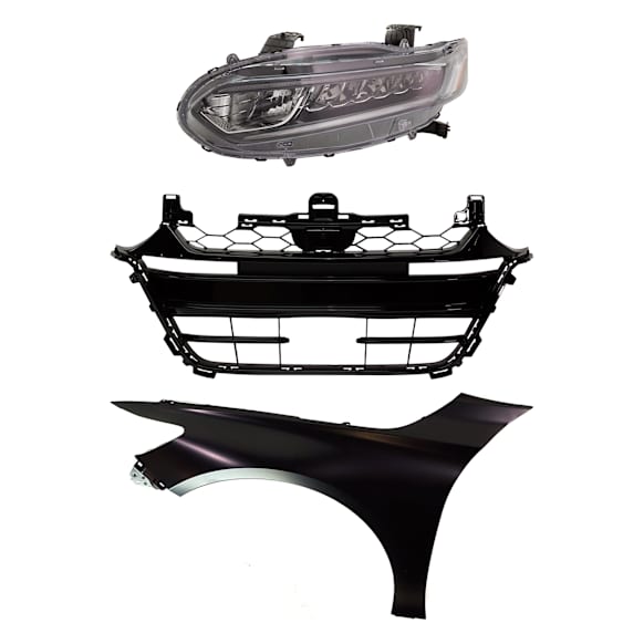 3-Piece Kit Driver Side Halogen Headlight, Includes (1) Fender, (1) Grille Assembly, and (1) Headlight