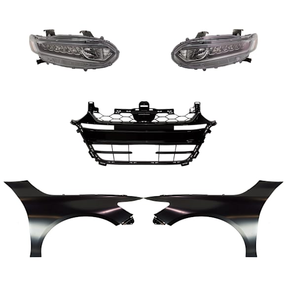 5-Piece Kit Driver and Passenger Side Halogen Headlight, With bulb(s), OE Replacement, Includes (2) Fender, (1) Grille Assembly and (2) Headlight