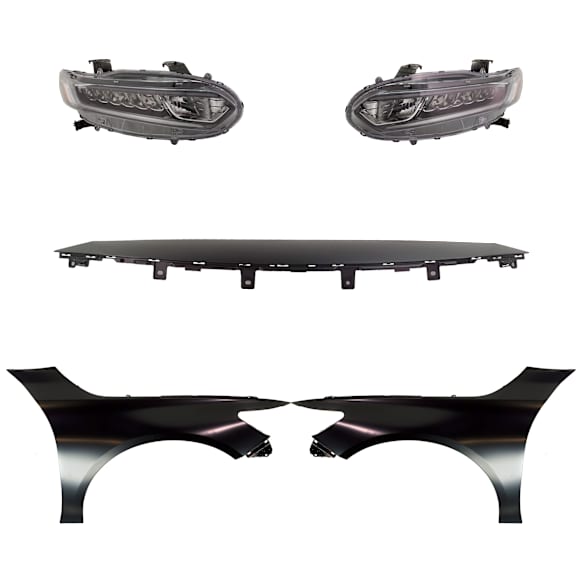 5-Piece Kit Driver and Passenger Side Halogen Headlight, With bulb(s), OE Replacement, Includes (2) Fender, (1) Grille Assembly and (2) Headlight