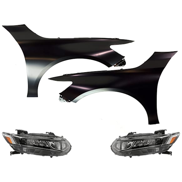 4-Piece Kit Driver and Passenger Side Halogen Headlight, With bulb(s), OE Replacement, CAPA Certified, Includes (2) Fender and (2) Headlight