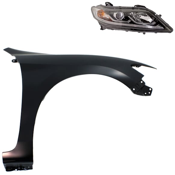 2-Piece Kit Passenger Side Halogen Headlight, With bulb(s), Coupe, OE Replacement, Includes (1) Fender and (1) Headlight