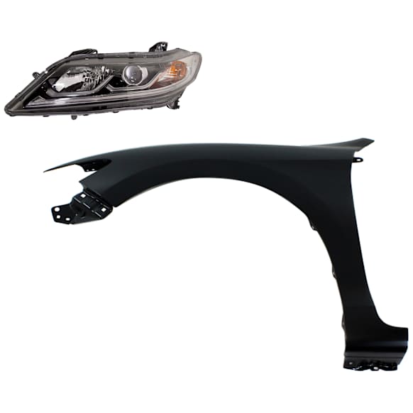 2-Piece Kit Driver Side Halogen Headlight, With bulb(s), Coupe, OE Replacement, Includes (1) Fender and (1) Headlight