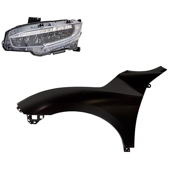 2-Piece Kit Driver Side LED Headlight, With bulb(s), OE Replacement, Includes (1) Fender and (1) Headlight