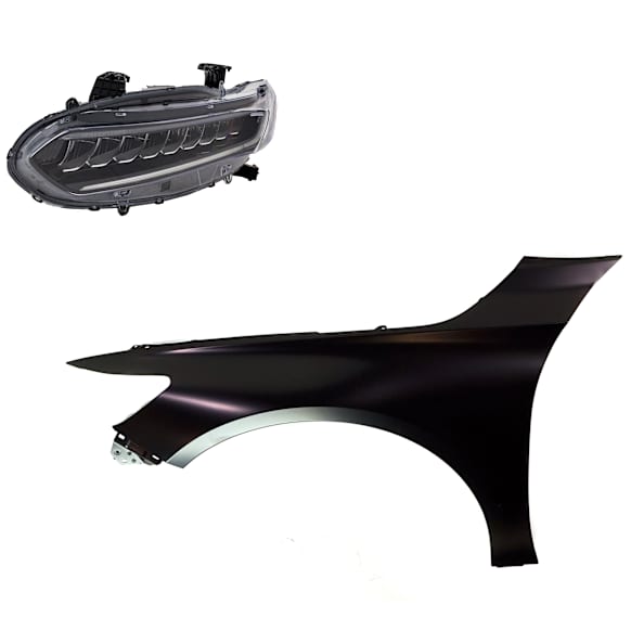 2-Piece Kit Driver Side LED Headlight, With bulb(s), Sedan, OE Replacement, Includes (1) Fender and (1) Headlight