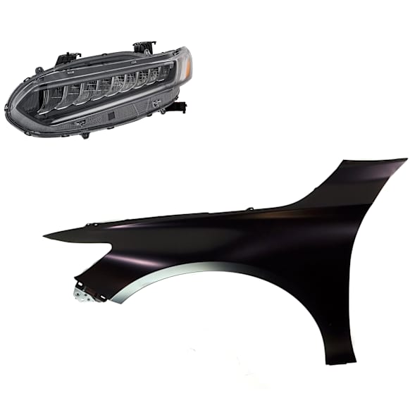 2-Piece Kit Driver Side LED Headlight, With bulb(s), Sedan, OE Replacement, Includes (1) Fender and (1) Headlight