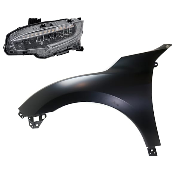 2-Piece Kit, Driver Side LED Headlight, With bulb(s), OE Replacement, Includes (1) Fender and (1) Headlight