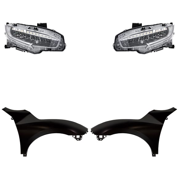 4-Piece Kit Driver and Passenger Side LED Headlight, With bulb(s), OE Replacement, Includes (2) Fender and (2) Headlight
