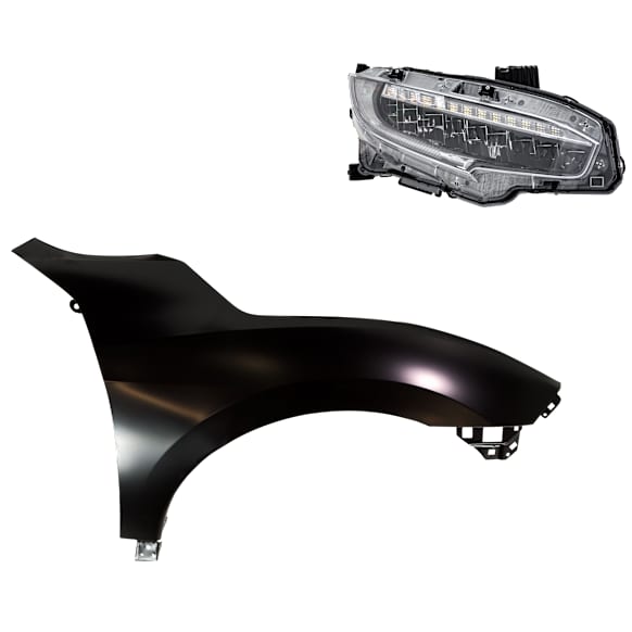 2-Piece Kit Passenger Side LED Headlight, With bulb(s), OE Replacement, Includes (1) Fender and (1) Headlight