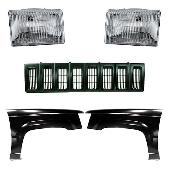5-Piece Kit, Front, Driver and Passenger Side Fender, Includes (2) Fender, (1) Grille, and (2) Headlight