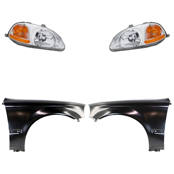 4-Piece Kit Driver and Passenger Side Halogen Headlight, Without bulb(s), OE Replacement, Includes (2) Fender and (2) Headlight