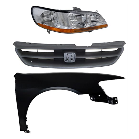 3-Piece Kit Passenger Side Halogen Headlight, Without bulb(s), Includes (1) Fender, (1) Grille Assembly, and (1) Headlight