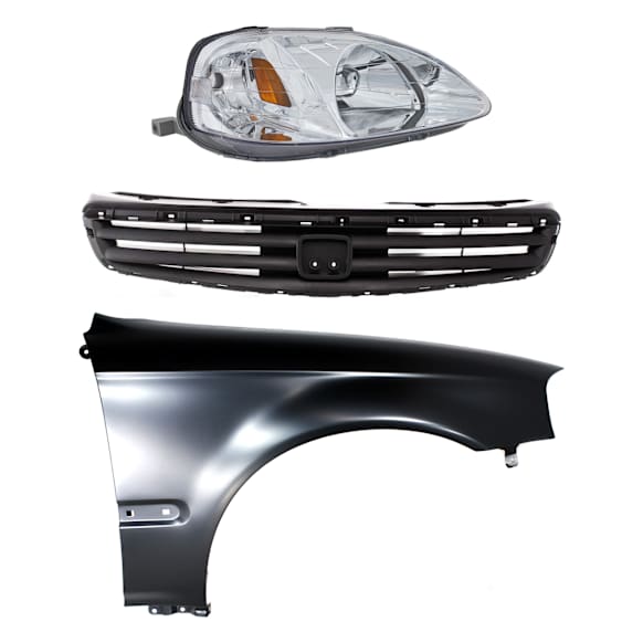 3-Piece Kit Passenger Side Halogen Headlight, Without bulb(s), Sedan, Includes (1) Fender, (1) Grille Assembly, and (1) Headlight