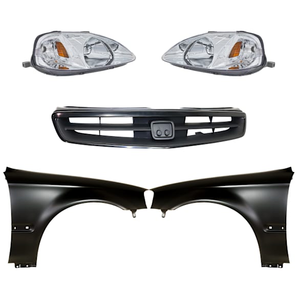 5-Piece Kit Driver and Passenger Side Halogen Headlight, Without bulb(s), OE Replacement, Includes (2) Fender, (1) Grille Assembly and (2) Headlight
