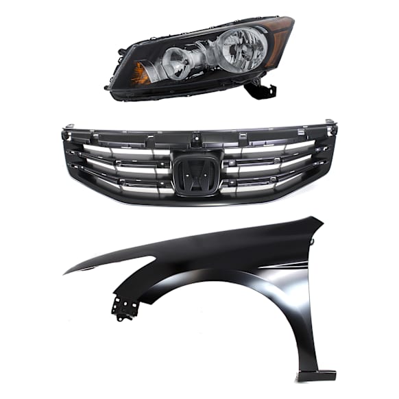 3-Piece Kit Driver Side Halogen Headlight, Includes (1) Fender, (1) Grille Assembly, and (1) Headlight
