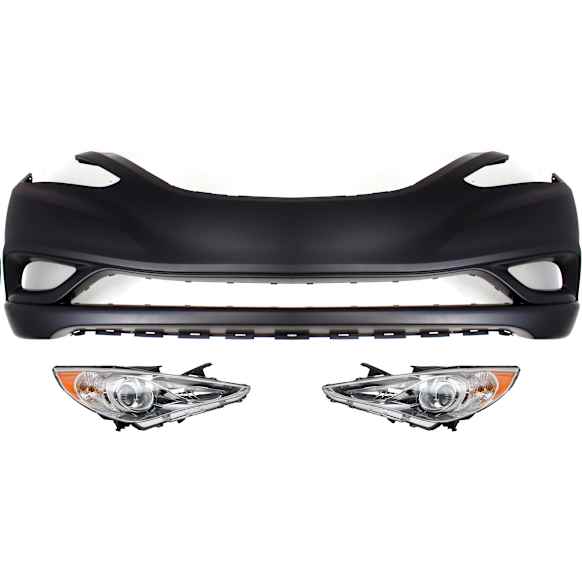 3-Piece Kit Driver and Passenger Side Halogen Headlight, With bulb(s), Sedan, OE Replacement, Includes (1) Bumper Cover and (2) Headlight