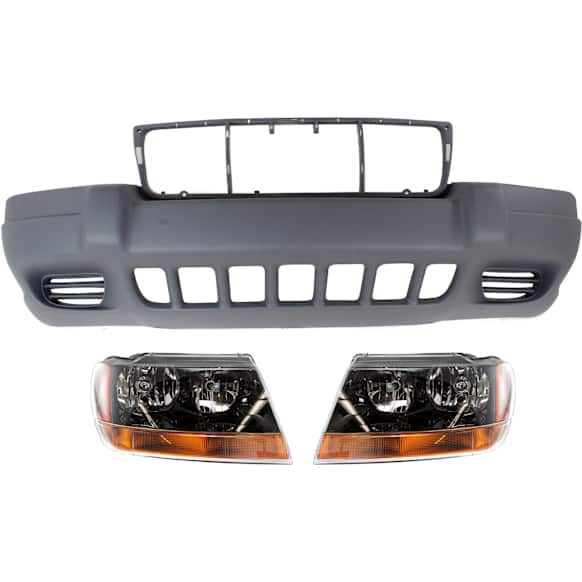 3-Piece Kit, Front Textured Bumper Cover, Includes (1) Bumper Cover and (2) Headlight