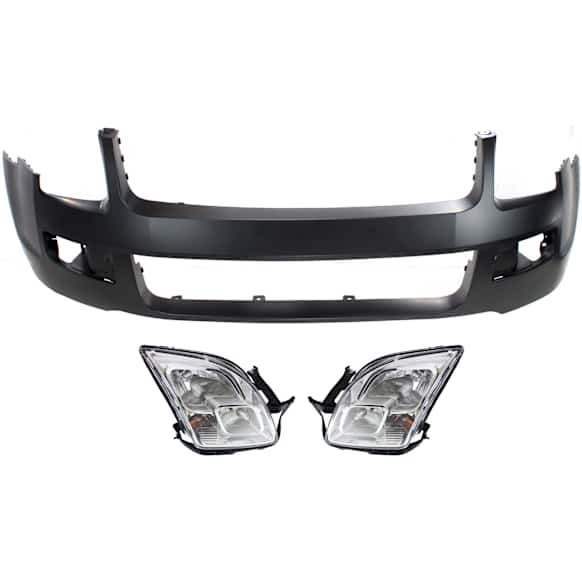 2007 Ford Fusion - 3-Piece Kit Driver and Passenger Side Halogen Headlight, With bulb(s), OE Replacement, Includes (1) Bumper Cover and (2) Headlight