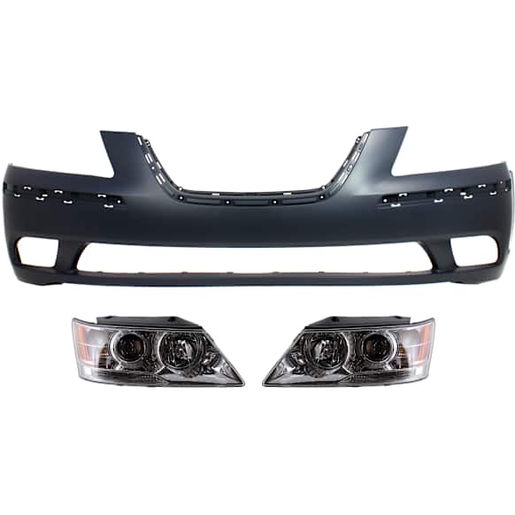 2009-2010 Hyundai Sonata - 3-Piece Kit Driver and Passenger Side Halogen Headlight, With bulb(s), OE Replacement, CAPA Certified, Includes (1) Bumper Cover and (2) Headlight