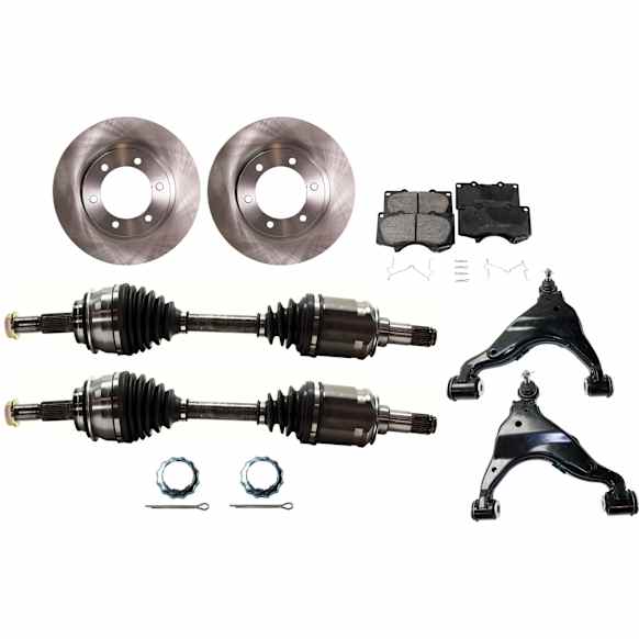 2005-2015 Toyota Tacoma - 7-Piece Kit Front, Driver and Passenger Side Axle Assembly - New 7-Piece Kit 4WD, Includes (1) Brake Pad Set, (2) Control Arm, (2) Axle Assembly and (2) Brake Disc