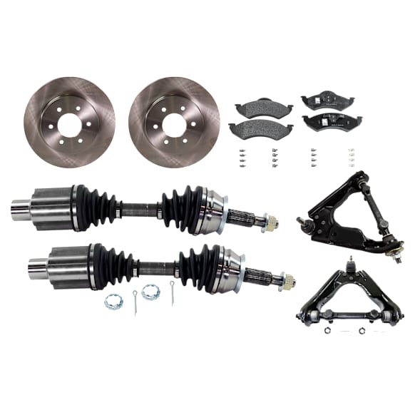 7-Piece Kit Front, Driver and Passenger Side Axle Assembly - New 7-Piece Kit 4WD, Includes (2) Brake Disc, (1) Brake Pad Set, (2) Control Arm and (2) Axle Assembly
