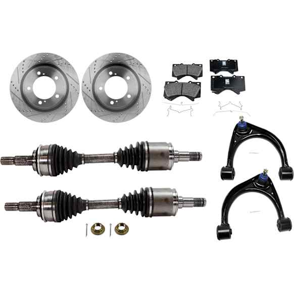 7-Piece Kit Front, Driver and Passenger Side Axle Assembly - New 7-Piece Kit 4WD, Includes (1) Brake Pad Set, (2) Control Arm, (2) Brake Disc and (2) Axle Assembly