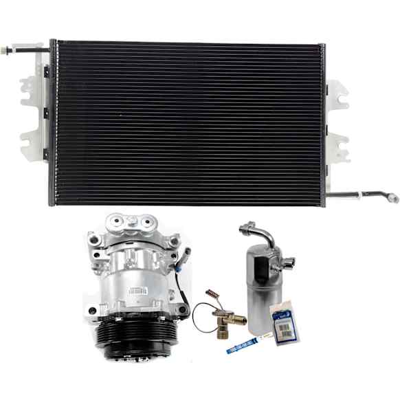 2001 GMC Savana 1500 - 3-Piece Kit A/C Compressor Kit, 5.0L 8Cyl, Front Exp Valve 3411243, O-Ring Seal Kit 1321274, Acum/Drier 1411644, Rear Exp Valve 3411448, With Rear A.C., 4.33in Diameter, 6 Groove, HT6, Hoses Built to Top, PAG 46 Oil, with 2 O'Clock Coil