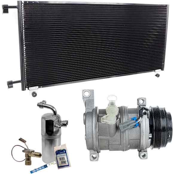 3-Piece Kit A/C Compressor Kit, With Clutch, 4-Groove Pulley, Includes (1) A/C Compressor, (1) A/C Condenser and (1) A/C Service Kit