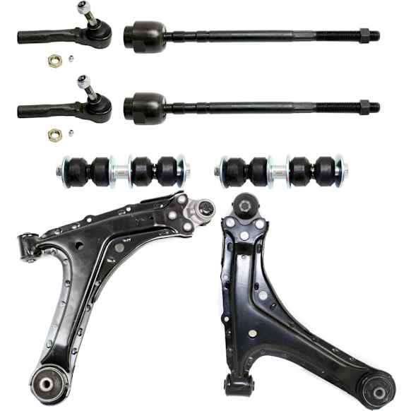 8-Piece Kit Front, Driver and Passenger Side, Lower Control Arm Kit, Includes (2) Control Arm, (2) Sway Bar Link, and (4) Tie Rod End