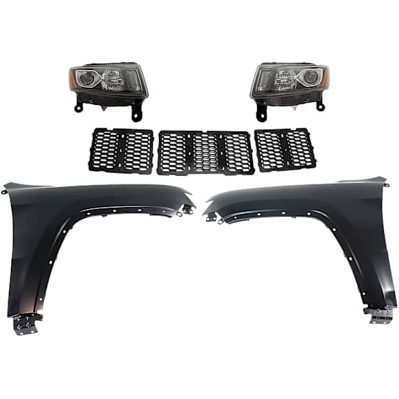 5-Piece Kit Driver and Passenger Side Halogen Headlight, With bulb(s), OE Replacement, Includes (2) Headlight, (2) Fender and (1) Grille Assembly