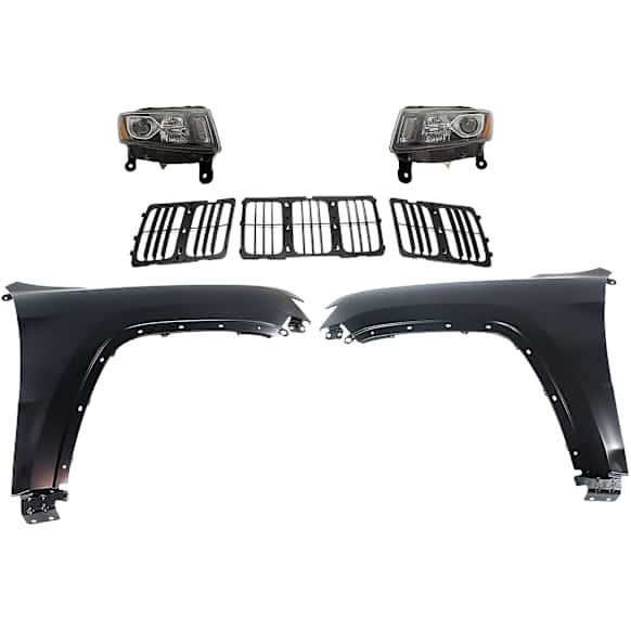 5-Piece Kit Driver and Passenger Side Halogen Headlight, With bulb(s), OE Replacement, Includes (2) Headlight, (2) Fender and (1) Grille Assembly