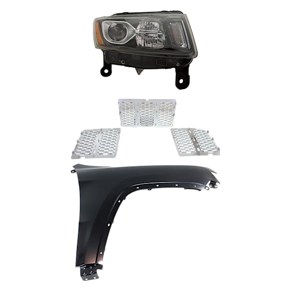3-Piece Kit Passenger Side Halogen Headlight, Includes (1) Fender, (1) Grille Assembly, and (1) Headlight