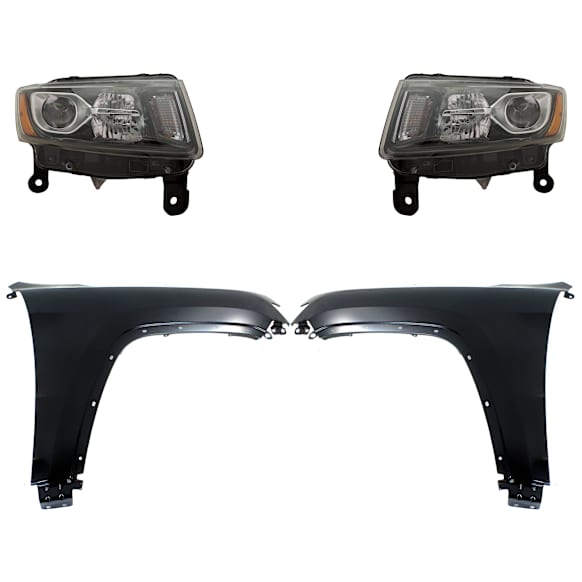 4-Piece Kit Driver and Passenger Side Halogen Headlight, With bulb(s), OE Replacement, CAPA Certified, Includes (2) Fender and (2) Headlight